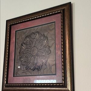 Framed Floral Wall Art in Bronze and Burgundy